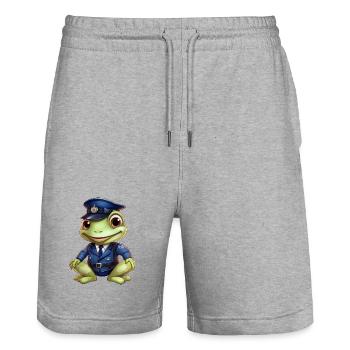 Grenouille Policier - Short de jogging bio TRAINER Stanley/Stella unisexe - gris chiné - Devant - Nik (191cm) & Marisol (170cm)