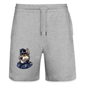 Police Wolf - Stanley/Stella Trainer Unisex Organic Jogging Shorts - heather grey - Front - Nik (191cm) & Marisol (170cm)