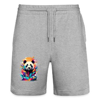 Panda Japan Asia - Panda Bear Colorful - Stanley/Stella Trainer Unisex Organic Jogging Shorts - heather grey - Front - Nik (191cm) & Marisol (170cm)