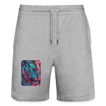 Neon Tiger Thema Lucid - Stanley/Stella Unisex Bio Joggingshorts Trainer  - Grau meliert - Vorne - Nik (191cm) & Marisol (170cm)