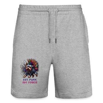 Yorkshire Terrier Punk - Stanley/Stella Unisex Bio Joggingshorts Trainer  - Grau meliert - Vorne - Nik (191cm) & Marisol (170cm)
