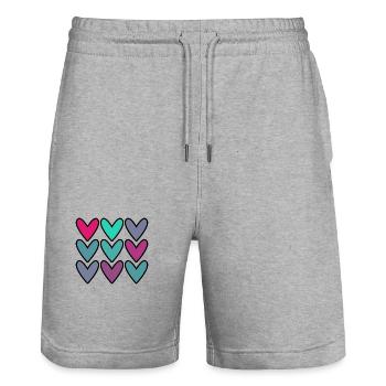 HEART. HEARTS. VALENTINE'S DAY. LOVE. LOVE. COUPLE. - Stanley/Stella Trainer Unisex Organic Jogging Shorts - heather grey - Front - Nik (191cm) & Marisol (170cm)