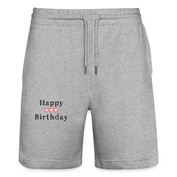 HAPPY BIRTHDAY. ANNIVERSAIRE. - Short de jogging bio TRAINER Stanley/Stella unisexe - gris chiné - Devant - Nik (191cm) & Marisol (170cm)