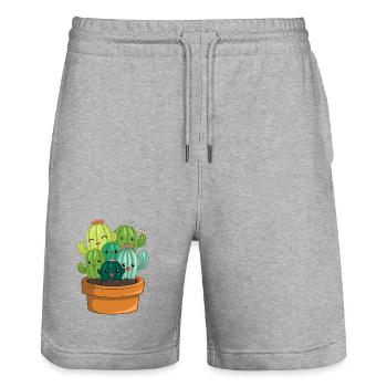 Fröhliche Kaktus Sukkulente Familie - Stanley/Stella Unisex Bio Joggingshorts Trainer  - Grau meliert - Vorne - Nik (191cm) & Marisol (170cm)