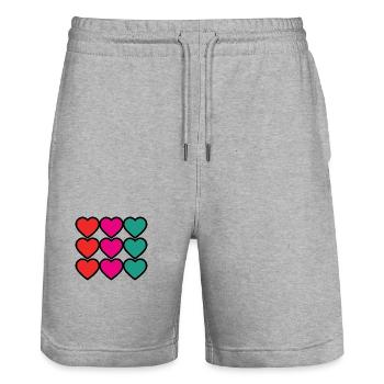 COEUR. MERCI. MAÎTRESSE. MAÎTRE. MERCI MAÎTRESSE. - Short de jogging bio TRAINER Stanley/Stella unisexe - gris chiné - Devant - Nik (191cm) & Marisol (170cm)
