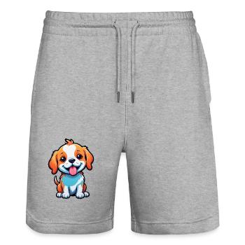 Niedlicher glücklicher Cartoon-Welpe - Stanley/Stella Unisex Bio Joggingshorts Trainer  - Grau meliert - Vorne - Nik (191cm) & Marisol (170cm)