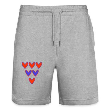 HERZ. PAPA. MAMA. Junggesellinnenabschied. BEBE. KIND. HERZ. FEST - Stanley/Stella Unisex Bio Joggingshorts Trainer  - Grau meliert - Vorne - Nik (191cm) & Marisol (170cm)