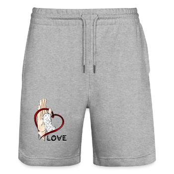 Pfotenliebe - weißes Pfötchen - Stanley/Stella Unisex Bio Joggingshorts Trainer  - Grau meliert - Vorne - Nik (191cm) & Marisol (170cm)