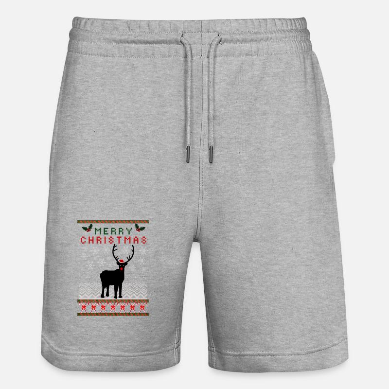 Christmas Knitting Pattern Reindeer - Stanley/Stella Trainer Unisex Organic Jogging Shorts - heather grey