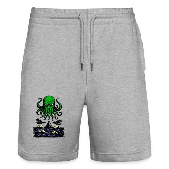 Cthulhu Retro 2 - Stanley/Stella Trainer Unisex Organic Jogging Shorts - heather grey - Front - Nik (191cm) & Marisol (170cm)