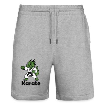 Karate Dragon - Stanley/Stella Trainer Unisex Organic Jogging Shorts - heather grey - Front - Nik (191cm) & Marisol (170cm)