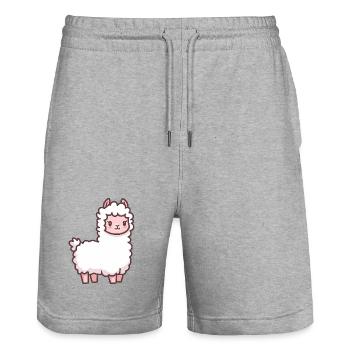 Cute Llama Cartoon - Stanley/Stella Trainer Unisex Organic Jogging Shorts - heather grey - Front - Nik (191cm) & Marisol (170cm)