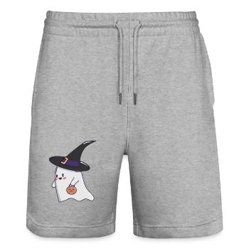 Sweet Ghost – Halloween Kawaii 🎃👻 - Stanley/Stella Trainer Unisex Organic Jogging Shorts - heather grey - Front - Nik (191cm) & Marisol (170cm)