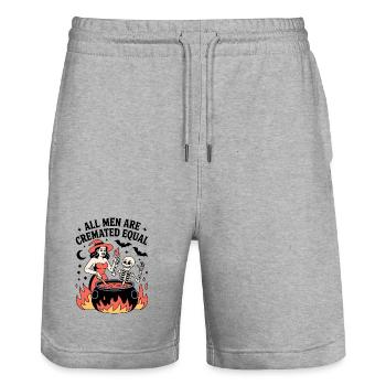 All Men Are Cremated Equal Witch - Stanley/Stella Trainer Unisex Organic Jogging Shorts - heather grey - Front - Nik (191cm) & Marisol (170cm)
