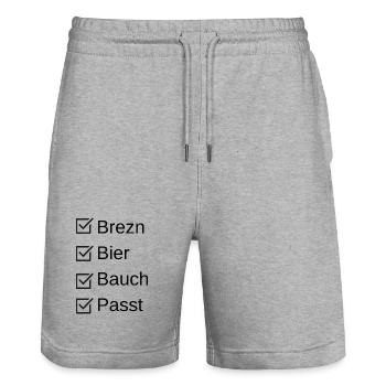 Brezn, Bier, Bauch, Passt für alle Biertrinker - Stanley/Stella Unisex Bio Joggingshorts Trainer  - Grau meliert - Vorne - Nik (191cm) & Marisol (170cm)