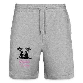 Girls' Gang Lettering with Hearts - Stanley/Stella Trainer Unisex Organic Jogging Shorts - heather grey - Front - Nik (191cm) & Marisol (170cm)