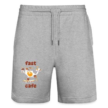 Quick café - Stanley/Stella Trainer Unisex Organic Jogging Shorts - heather grey - Front - Nik (191cm) & Marisol (170cm)
