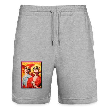 Zwei Retro Damen im Sonnenhut und Sonnenbrille - Stanley/Stella Unisex Bio Joggingshorts Trainer  - Grau meliert - Vorne - Nik (191cm) & Marisol (170cm)