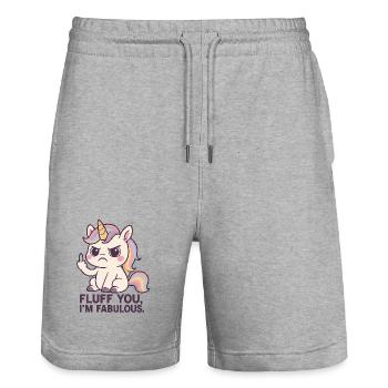 Funny Unicorn Shirt "Fluff you, I'm fabulous" - Stanley/Stella Trainer Unisex Organic Jogging Shorts - heather grey - Front - Nik (191cm) & Marisol (170cm)