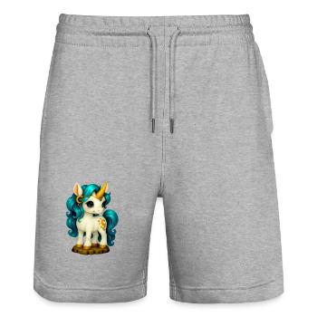 Magisches Baby Einhorn mit Goldschmuck Unicorn - Stanley/Stella Unisex Bio Joggingshorts Trainer  - Grau meliert - Vorne - Nik (191cm) & Marisol (170cm)
