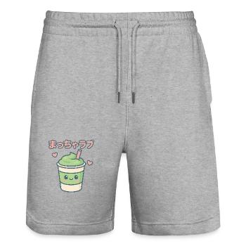 Matcha Love Kawaii Drinking Mug - Stanley/Stella Trainer Unisex Organic Jogging Shorts - heather grey - Front - Nik (191cm) & Marisol (170cm)