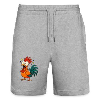 Crazy Rooster – Funny Chicken Cartoon Meme Design - Stanley/Stella Unisex Bio Joggingshorts Trainer  - Grau meliert - Vorne - Nik (191cm) & Marisol (170cm)
