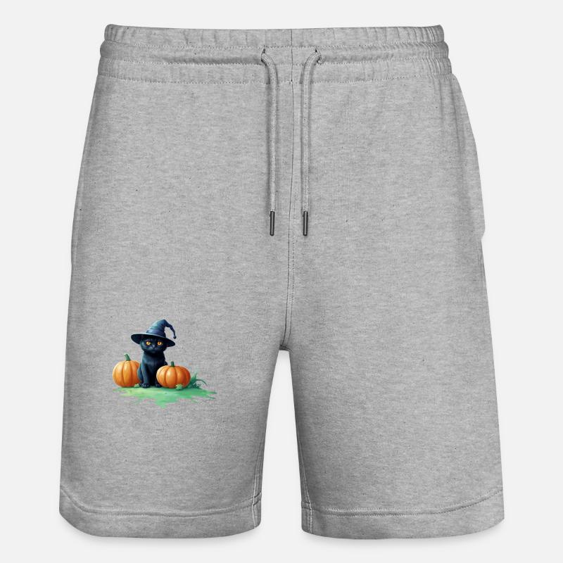 Chat d’Halloween avec des citrouilles - Short de jogging bio TRAINER Stanley/Stella unisexe - gris chiné