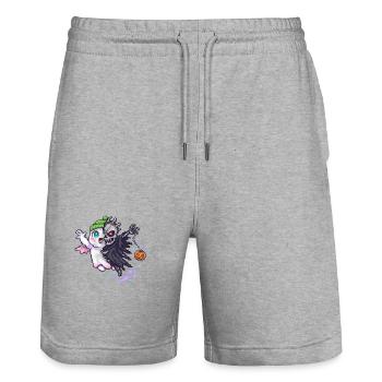 Kawaii & Horror Split Design Pixel Art - Stanley/Stella Trainer Unisex Organic Jogging Shorts - heather grey - Front - Nik (191cm) & Marisol (170cm)