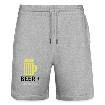Pixel-Bier-Videospiele - Stanley/Stella Unisex Bio Joggingshorts Trainer  - Grau meliert - Vorne - Nik (191cm) & Marisol (170cm)