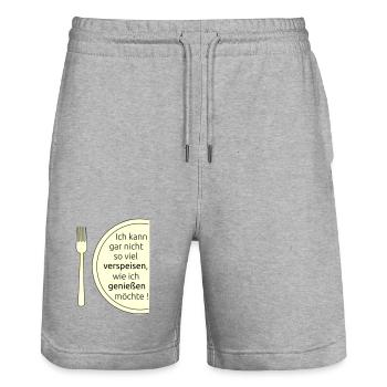 Manger et savourer - Short de jogging bio TRAINER Stanley/Stella unisexe - gris chiné - Devant - Nik (191cm) & Marisol (170cm)