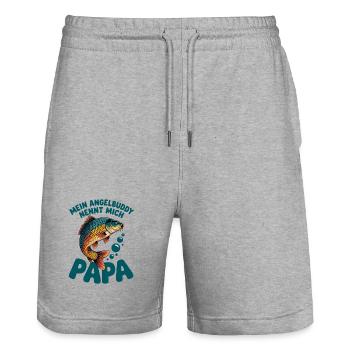 Papa Angelbuddy – Fisch Motiv - Stanley/Stella Unisex Bio Joggingshorts Trainer  - Grau meliert - Vorne - Nik (191cm) & Marisol (170cm)