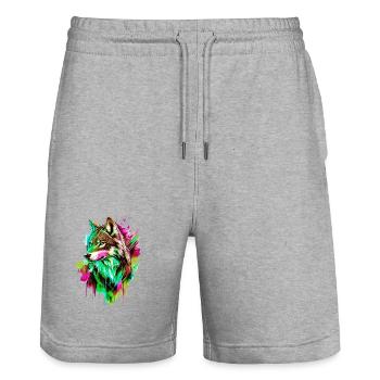 Wolf Wolf Head Predator Forest Nature Wilderness Colorful - Stanley/Stella Trainer Unisex Organic Jogging Shorts - heather grey - Front - Nik (191cm) & Marisol (170cm)