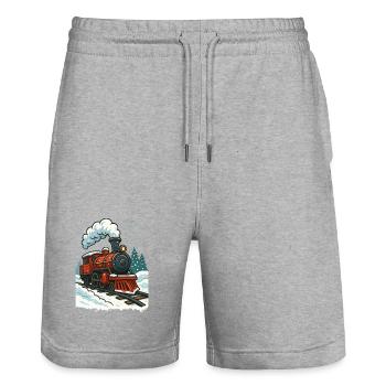 Winterliche Dampflok Comic - Stanley/Stella Unisex Bio Joggingshorts Trainer  - Grau meliert - Vorne - Nik (191cm) & Marisol (170cm)