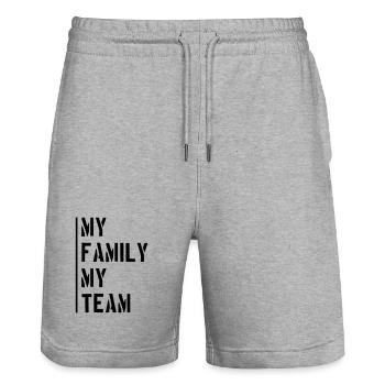 Family Team Saying - Stanley/Stella Trainer Unisex Organic Jogging Shorts - heather grey - Front - Nik (191cm) & Marisol (170cm)