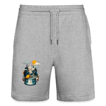 Bergsee Pfad - Camping Backpacker Motiv - Stanley/Stella Unisex Bio Joggingshorts Trainer  - Grau meliert - Vorne - Nik (191cm) & Marisol (170cm)