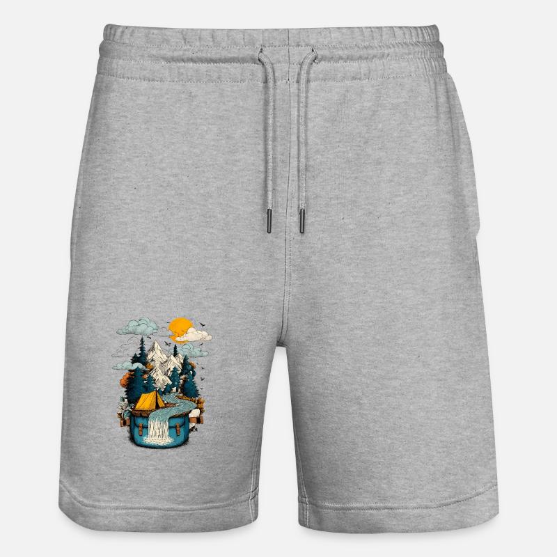 Bergsee Pfad - Camping Backpacker Motiv - Stanley/Stella Unisex Bio Joggingshorts Trainer  - Grau meliert