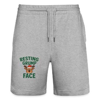 Resting Grump Face Reindeer with Hat - Stanley/Stella Trainer Unisex Organic Jogging Shorts - heather grey - Front - Nik (191cm) & Marisol (170cm)