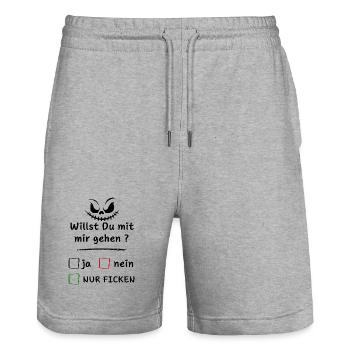 Willst Du mit mir gehen? ja nein nur ... - Stanley/Stella Unisex Bio Joggingshorts Trainer  - Grau meliert - Vorne - Nik (191cm) & Marisol (170cm)