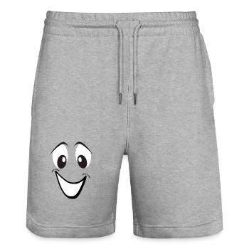 Smiling cartoon face - Stanley/Stella Trainer Unisex Organic Jogging Shorts - heather grey - Front - Nik (191cm) & Marisol (170cm)