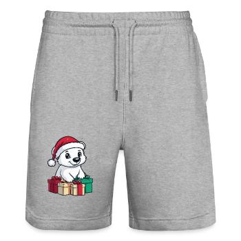 Polar Bear Christmas Gifts Polar Bear - Stanley/Stella Trainer Unisex Organic Jogging Shorts - heather grey - Front - Nik (191cm) & Marisol (170cm)