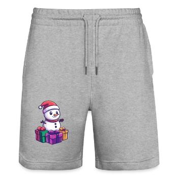 Snowman Christmas Gifts - Stanley/Stella Trainer Unisex Organic Jogging Shorts - heather grey - Front - Nik (191cm) & Marisol (170cm)