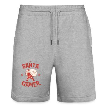 Christmas Santa Gamer Merch | Holiday Gaming Gifts - Stanley/Stella Trainer Unisex Organic Jogging Shorts - heather grey - Front - Nik (191cm) & Marisol (170cm)