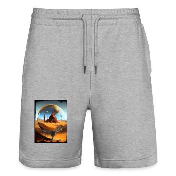 Orbital Desert Ruins in Glass - Stanley/Stella Trainer Unisex Organic Jogging Shorts - heather grey - Front - Nik (191cm) & Marisol (170cm)