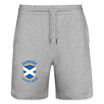 Dundee Shield Saltire Crest - Stanley/Stella Trainer Unisex Organic Jogging Shorts - heather grey - Front - Nik (191cm) & Marisol (170cm)