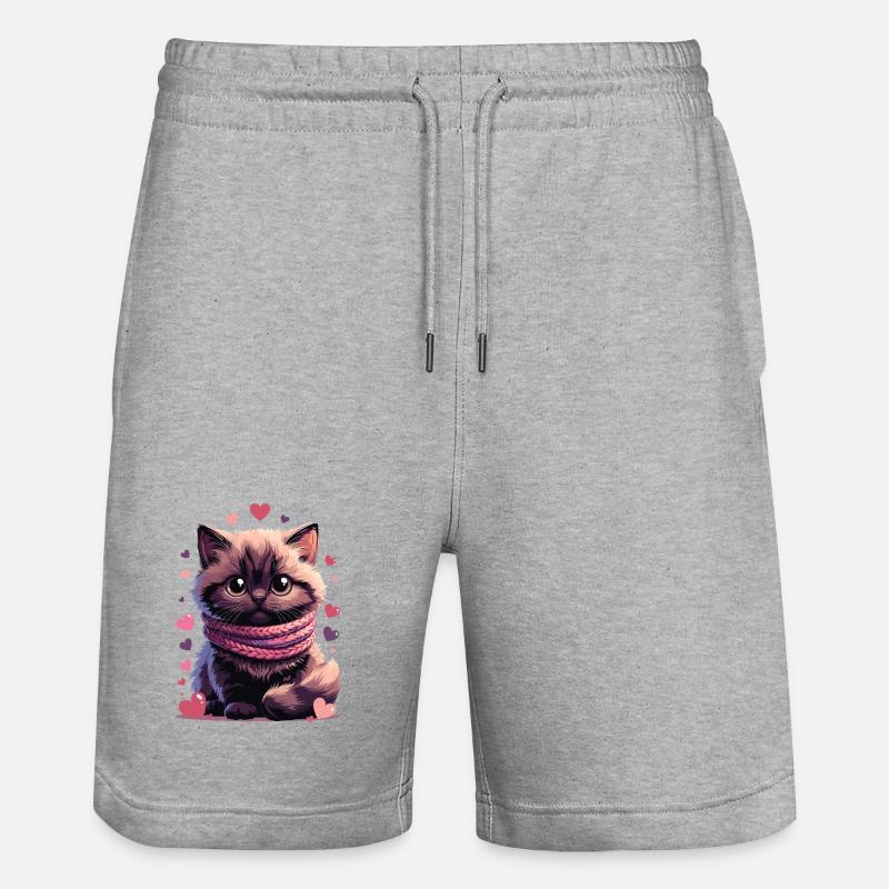 Chaton douillet écharpe rose - Short de jogging bio TRAINER Stanley/Stella unisexe - gris chiné