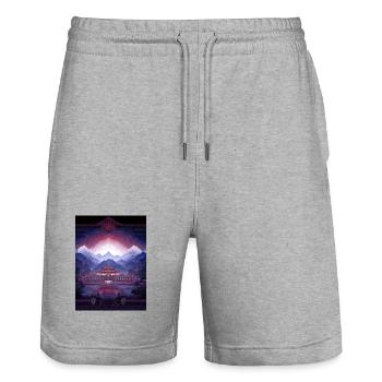 Psy Art - Pagoda in Mountain Landscape - Stanley/Stella Trainer Unisex Organic Jogging Shorts - heather grey - Front - Nik (191cm) & Marisol (170cm)
