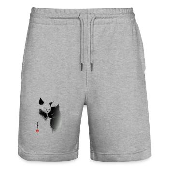 Amour des chats - Short de jogging bio TRAINER Stanley/Stella unisexe - gris chiné - Devant - Nik (191cm) & Marisol (170cm)