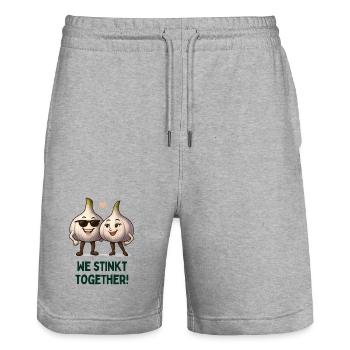 Knoblauch Duo: Wir Stinken Zusammen - Stanley/Stella Unisex Bio Joggingshorts Trainer  - Grau meliert - Vorne - Nik (191cm) & Marisol (170cm)