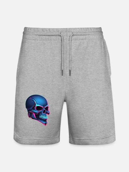 Neon Skull Blue Neon Lines - Stanley/Stella Trainer Unisex Organic Jogging Shorts - heather grey