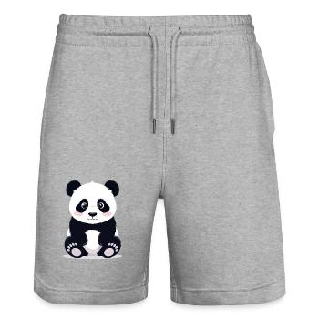 Sitting cuddly panda little cute panda bear - Stanley/Stella Trainer Unisex Organic Jogging Shorts - heather grey - Front - Nik (191cm) & Marisol (170cm)